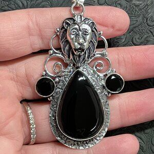 Lion Black Onyx Pendant Stone Crystal Jewelry